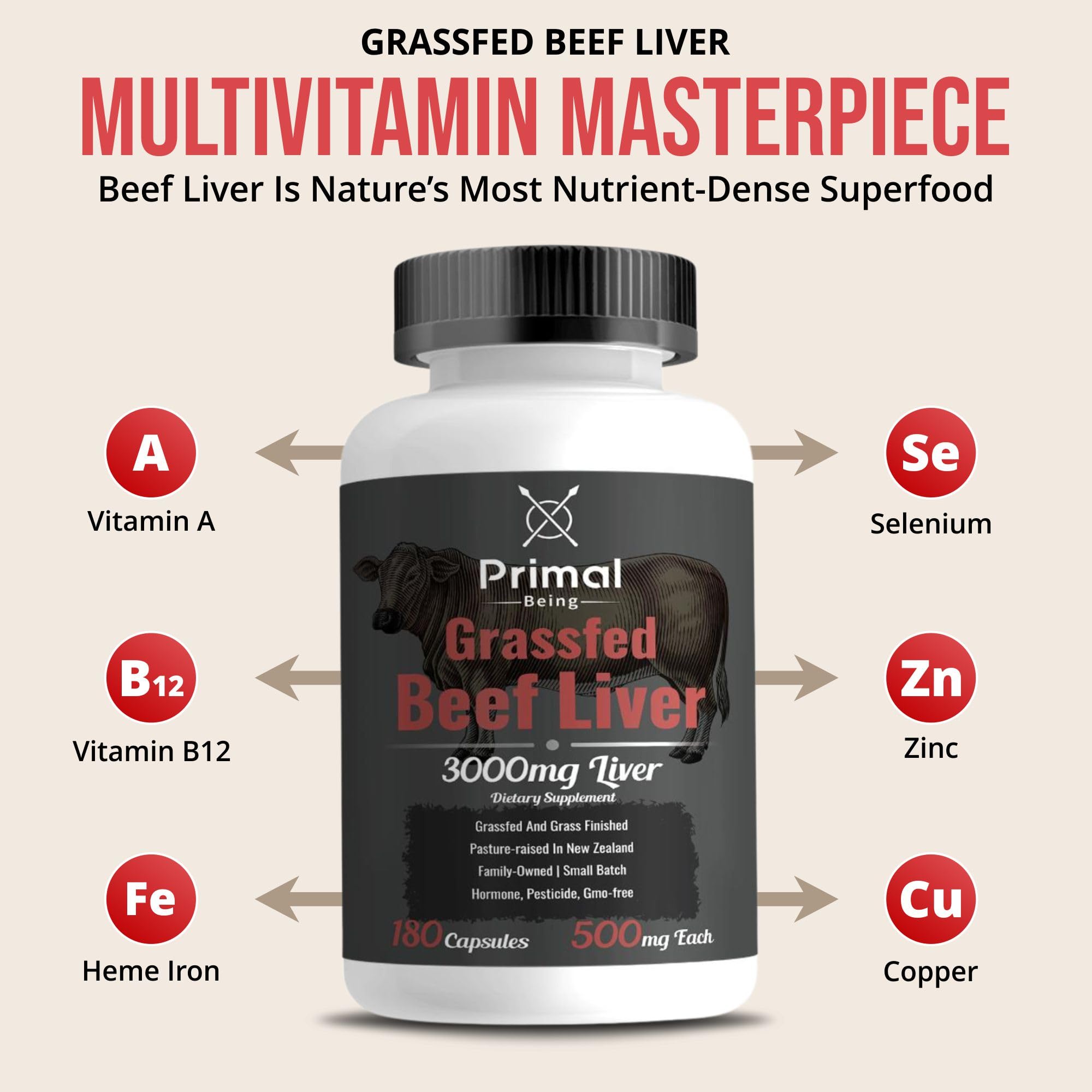 Primal Being New Zealand pasture-raised liver image emphasizing pure sourcing.