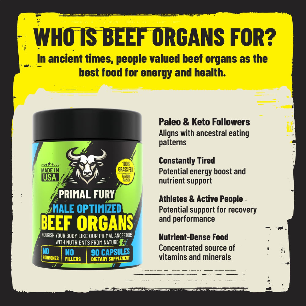 PRIMAL FURY bone marrow organ capsules for joint support.