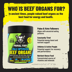 PRIMAL FURY blend featuring testicle, prostate, liver, and bone marrow for masculine vitality