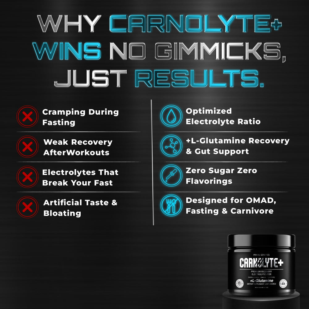 PRIMAL GENETICS Carnolyte+ bone broth-mix adds minerals during meals for hydration.