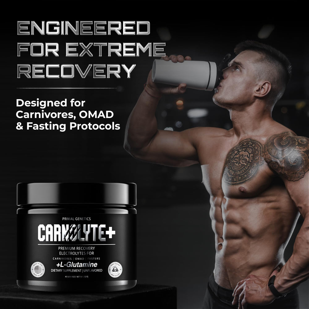 PRIMAL GENETICS Carnolyte+ dissolving in water for quick hydration and balance.