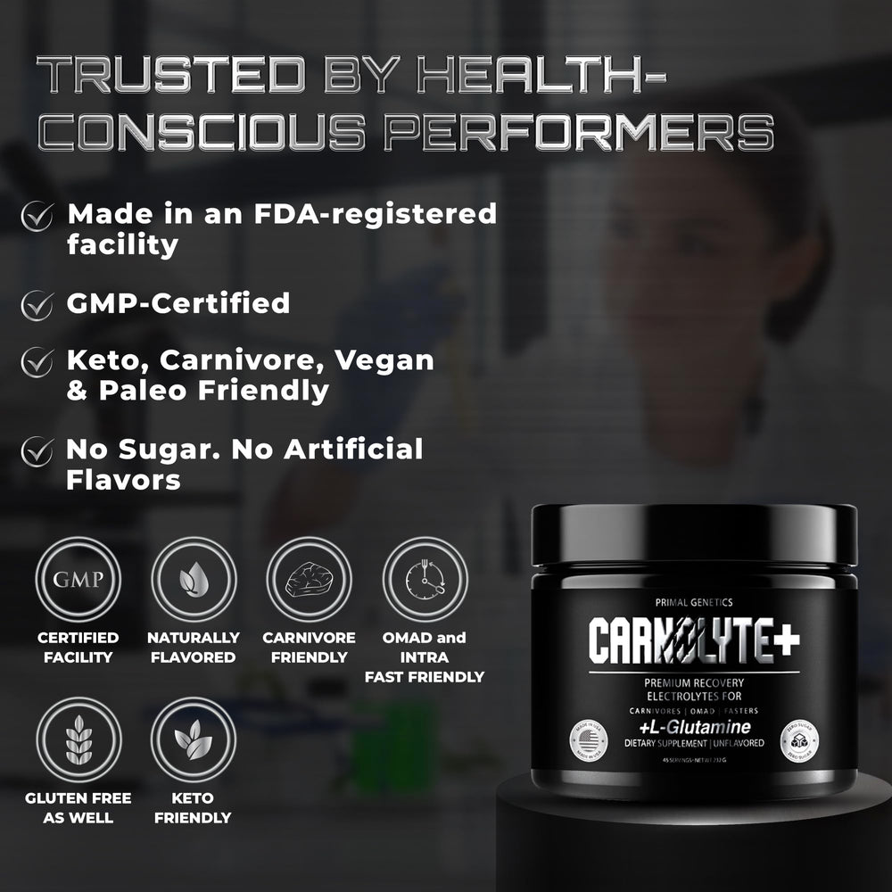 PRIMAL GENETICS Carnolyte+ tub for easy scooping and daily use.