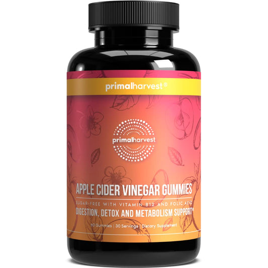 Primal Harvest ACV Gummies bottle for daily wellness with beetroot and B12.