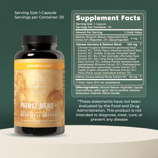 Primal Harvest Ashwagandha with mushrooms capsules closeup for easy daily use