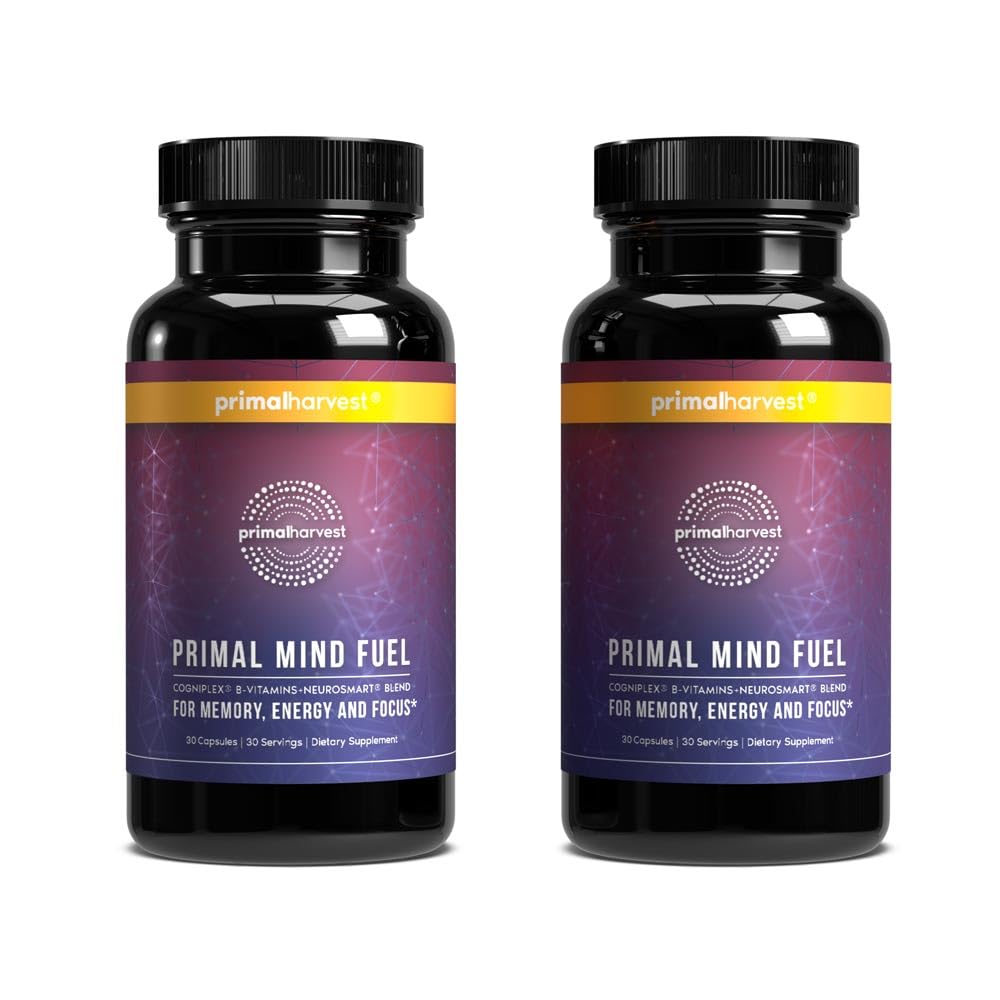 Primal Harvest brain supplement bottle promoting focus support.
