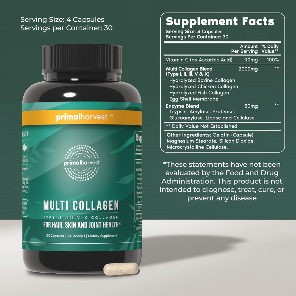 Close-up of Primal Harvest collagen pills highlighting easy intake.