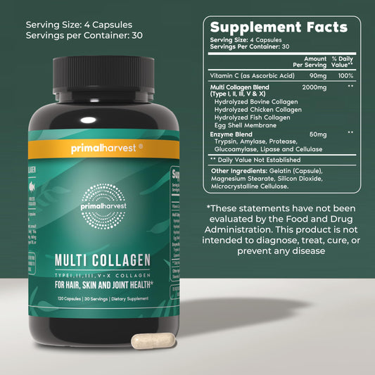 Close-up of Primal Harvest collagen pills highlighting easy intake.