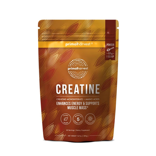 Primal Harvest Creatine Powder bottle front shows a versatile option to support strength and endurance.