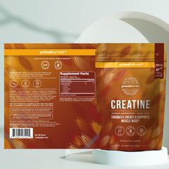 Primal Harvest Creatine Powder ingredients graphic communicates vegan, allergen-free option for athletes.
