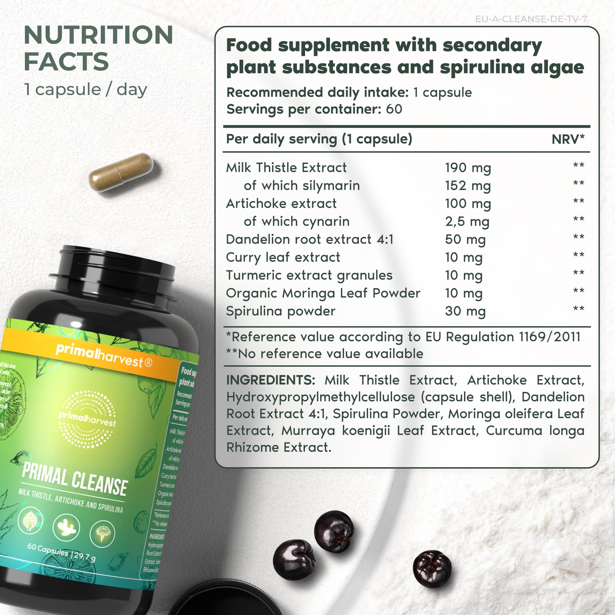 Primal Harvest Full Body Detox label close-up — highlights natural ingredients for wellness.