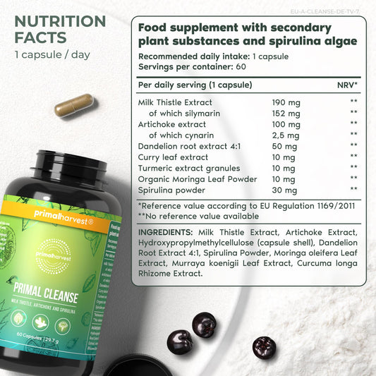 Primal Harvest Full Body Detox label close-up — highlights natural ingredients for wellness.
