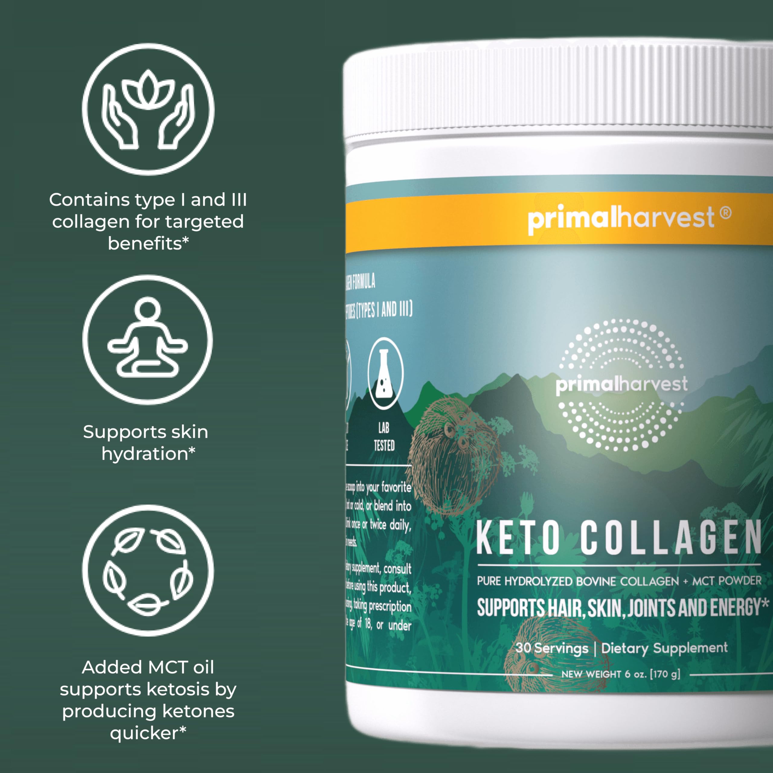 Primal Harvest scoop with Keto Collagen for precise daily collagen intake.