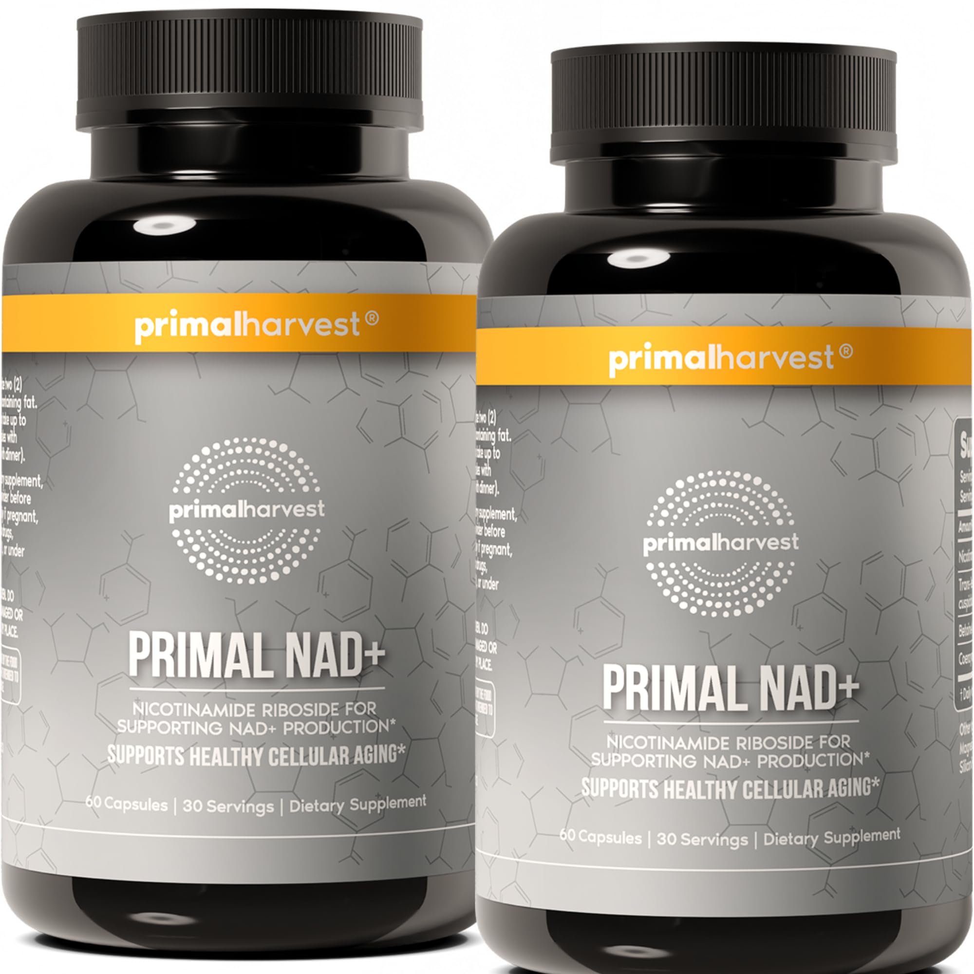 Primal Harvest NAD+ bottle front: convenient daily energy support.