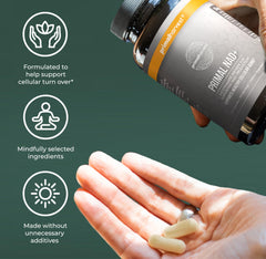 Primal Harvest NAD+ packaging: USA-made with gluten-free ingredients.