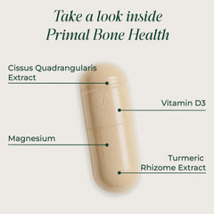Primal Harvest premium calcium carbonate ingredient overview on a bottle label.