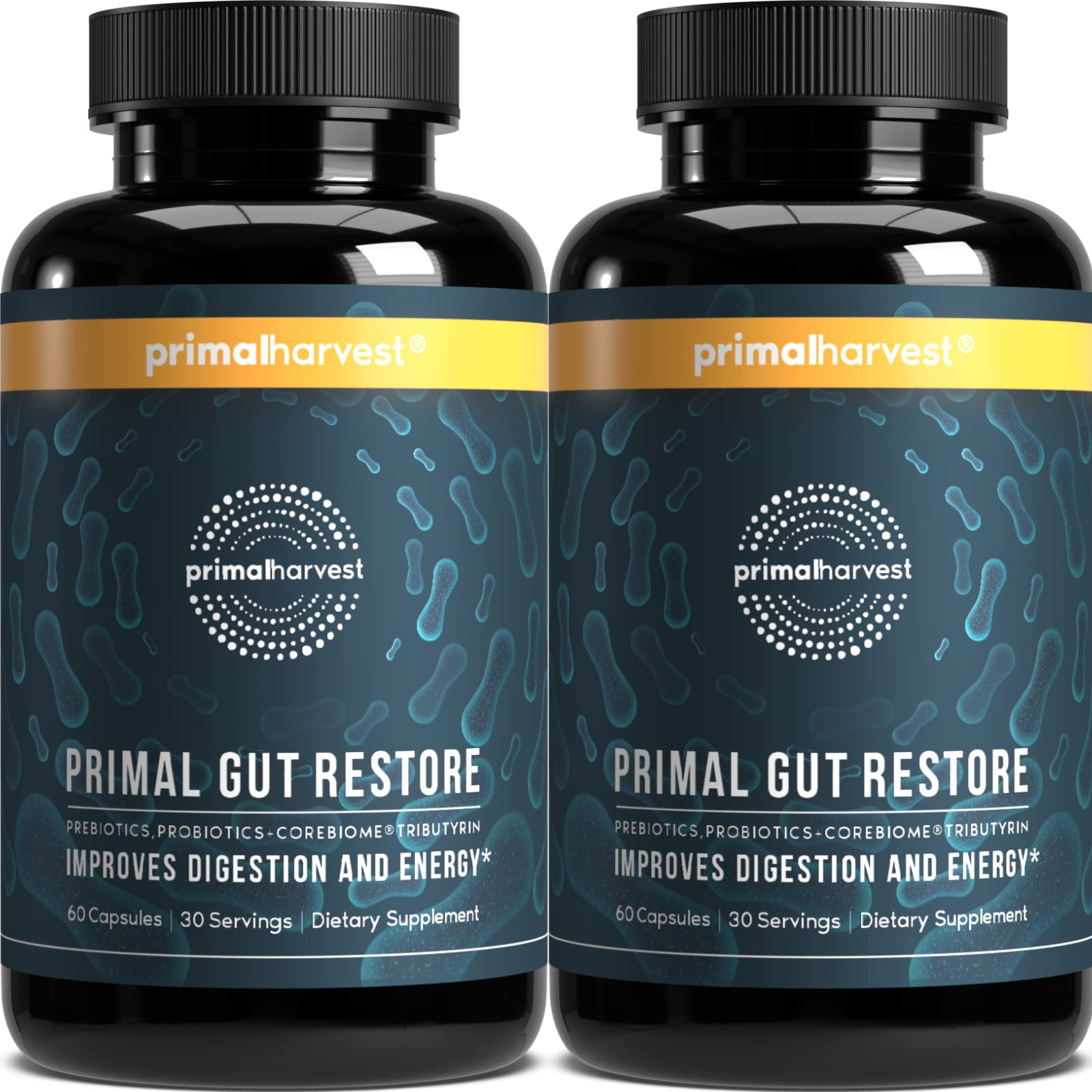 Primal Harvest Primal Gut Restore bottle with capsules for daily digestive support.
