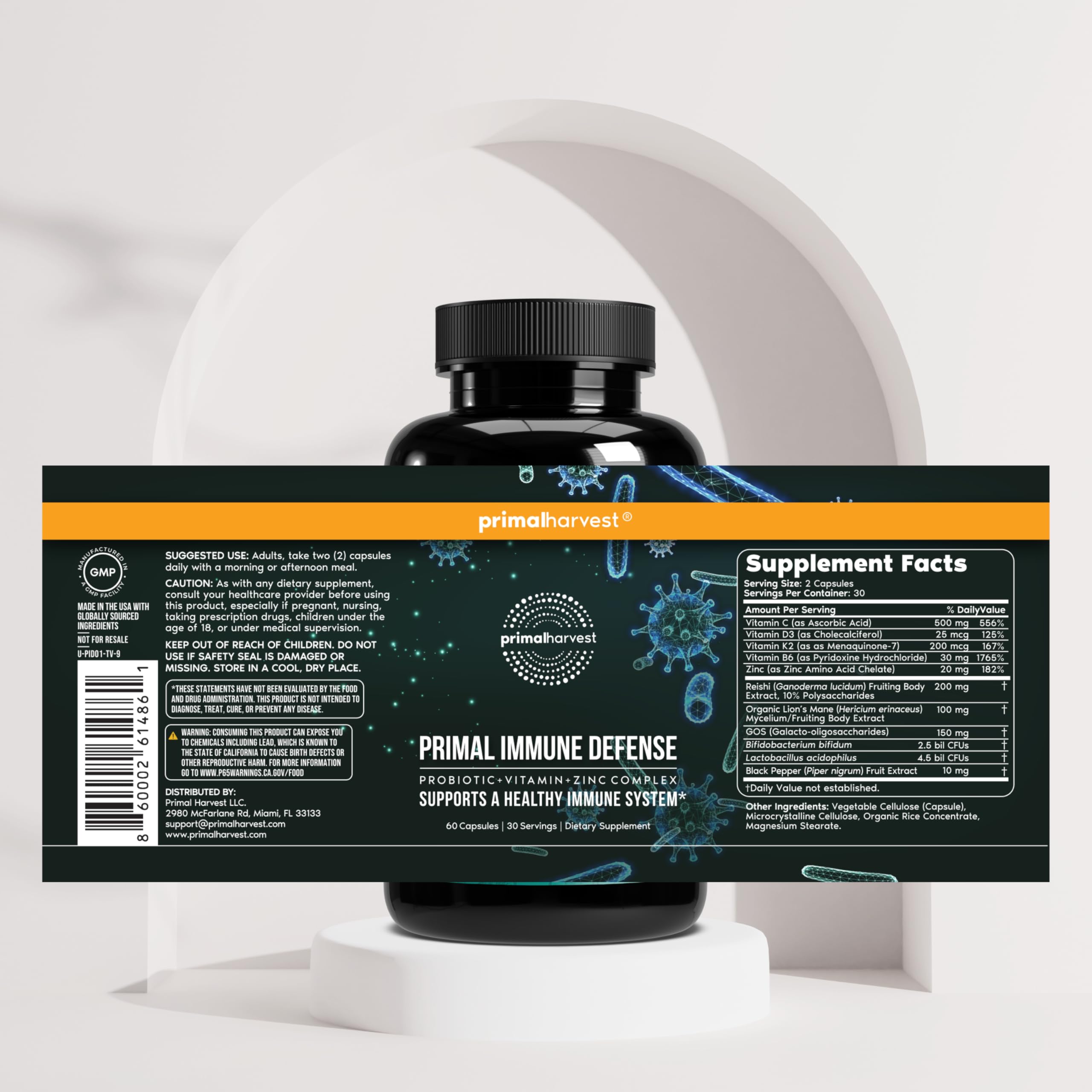 Primal Harvest Primal Immune Defense zinc and B vitamins on packaging