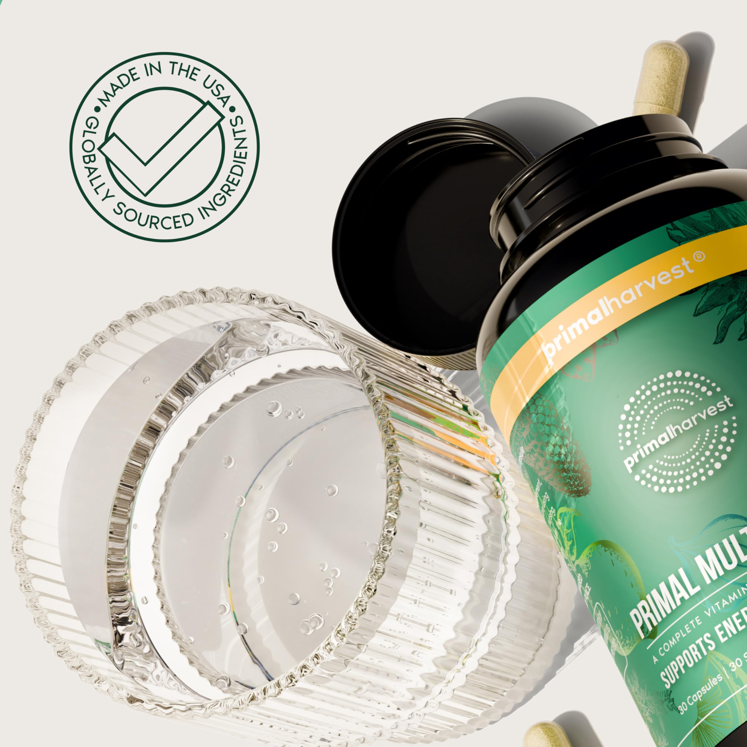 Primal Harvest Primal Multivitamin on kitchen table ready for daily routine.