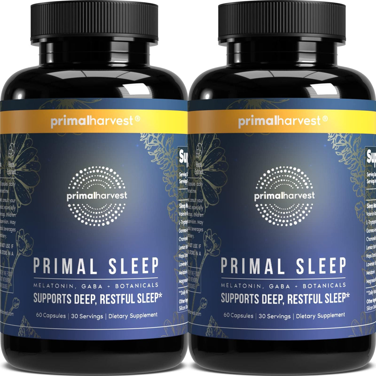 Primal Harvest Primal Sleep 2-pack bottles ready for bedtime routine.