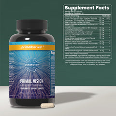 Primal Vision bottle with label showcasing 2-pack packaging for blue light comfort.