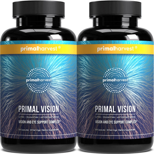 Primal Harvest Primal Vision capsules closeup for daily eye health support.