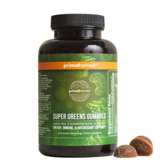 Primal Harvest Super Greens Gummies bottle for convenient daily greens.