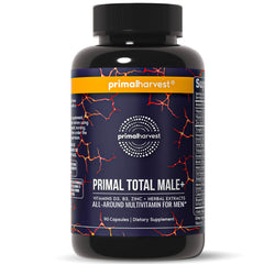 Primal Harvest Total Male+ bottle image highlighting daily energy and vitality support