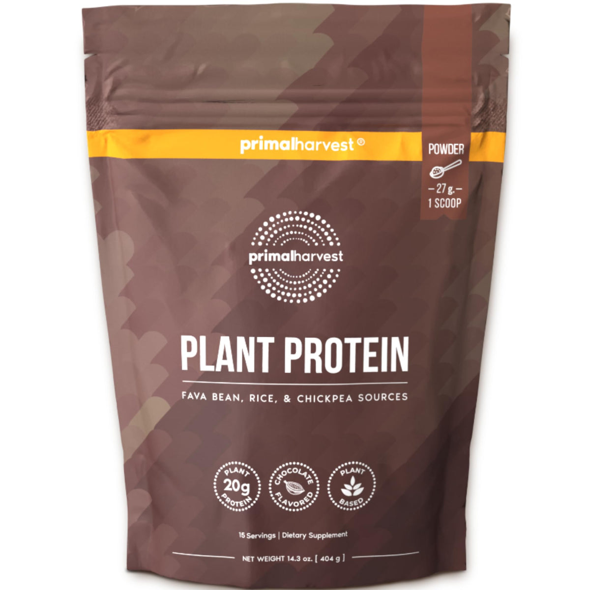 Primal Harvest vegan chocolate protein bottle front view for plant-based protein