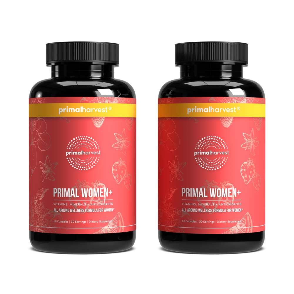 Primal Harvest women's multivitamin bottle front showcases premium packaging for daily wellness