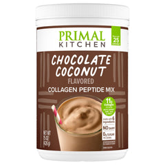 Primal Kitchen Collagen Fuel Chocolate Coconut hero bottle shows premium ingredients for smooth blends.