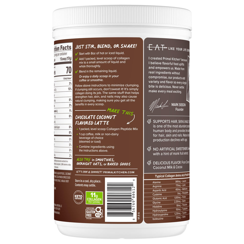 Scoop and pour action shows convenient mix into coffee or smoothies.