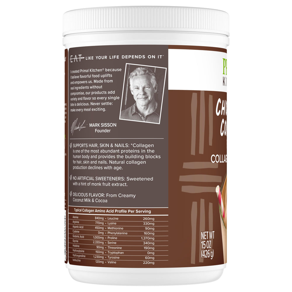 Recipe ideas beside the label on Primal Kitchen Collagen Fuel