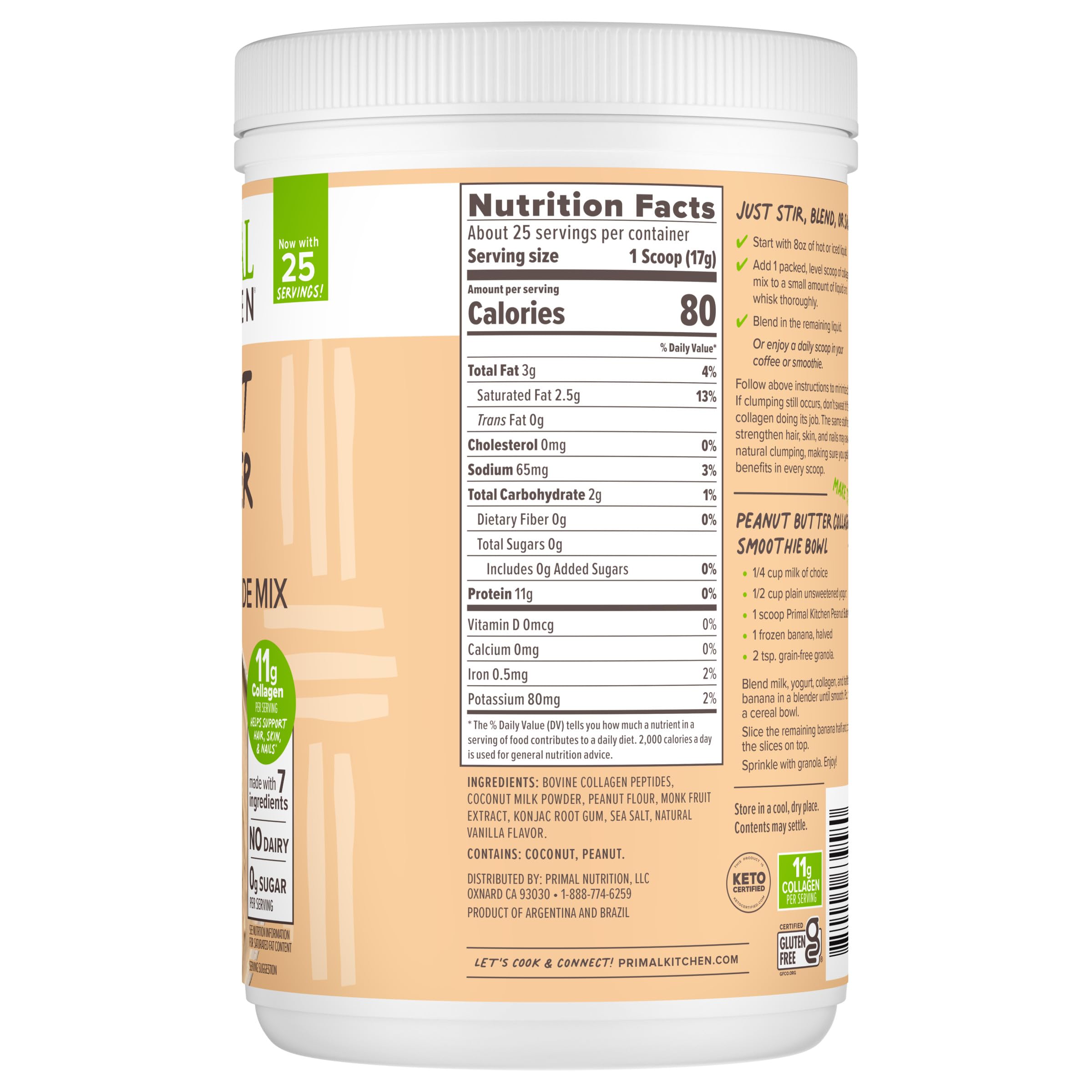 Primal Kitchen Collagen Fuel scoop beside measured ingredients for portion control.