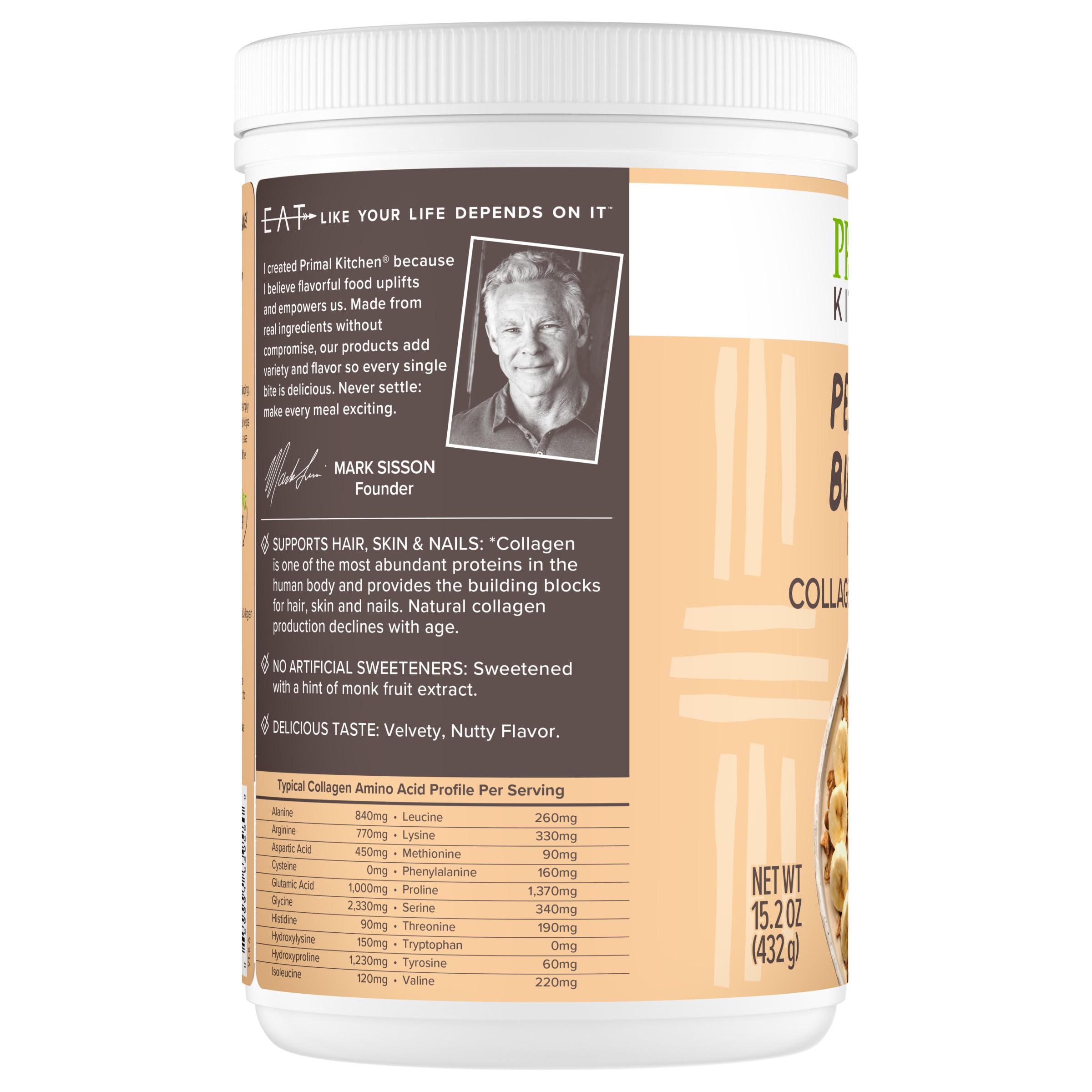 Primal Kitchen Collagen Fuel tub opened to reveal premium ingredients.