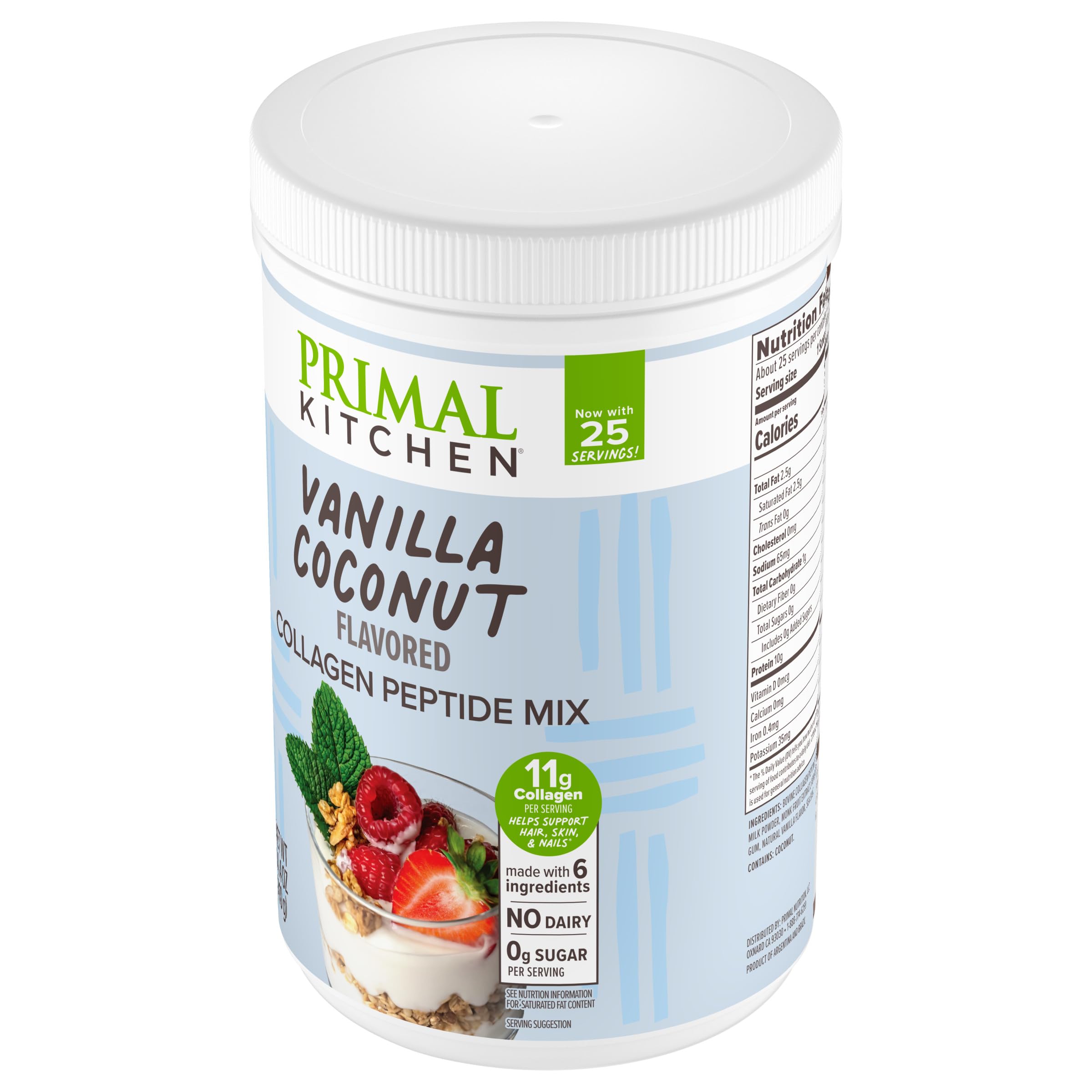 Primal Kitchen Collagen Fuel Vanilla Coconut bowl with yogurt and berries