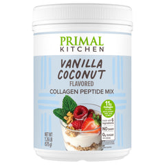 Primal Kitchen Vanilla Coconut Collagen Fuel packaging front highlighting zero sugar per serving
