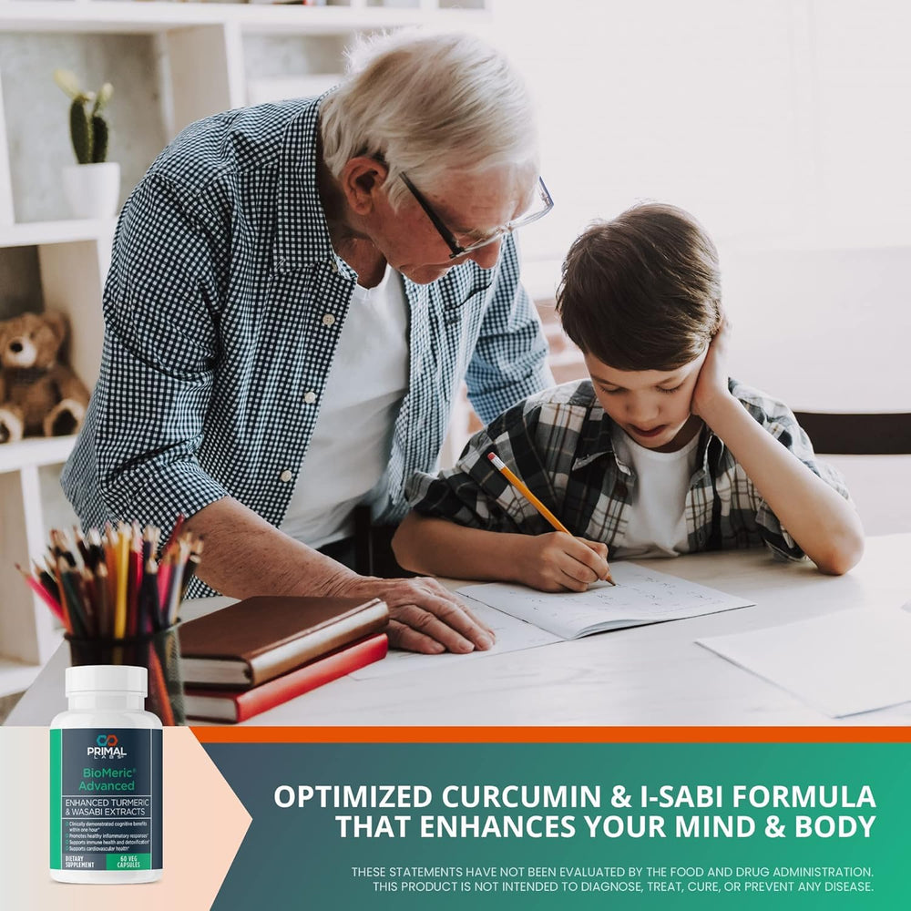 BioMeric Advanced capsules with water on a table for daily use.