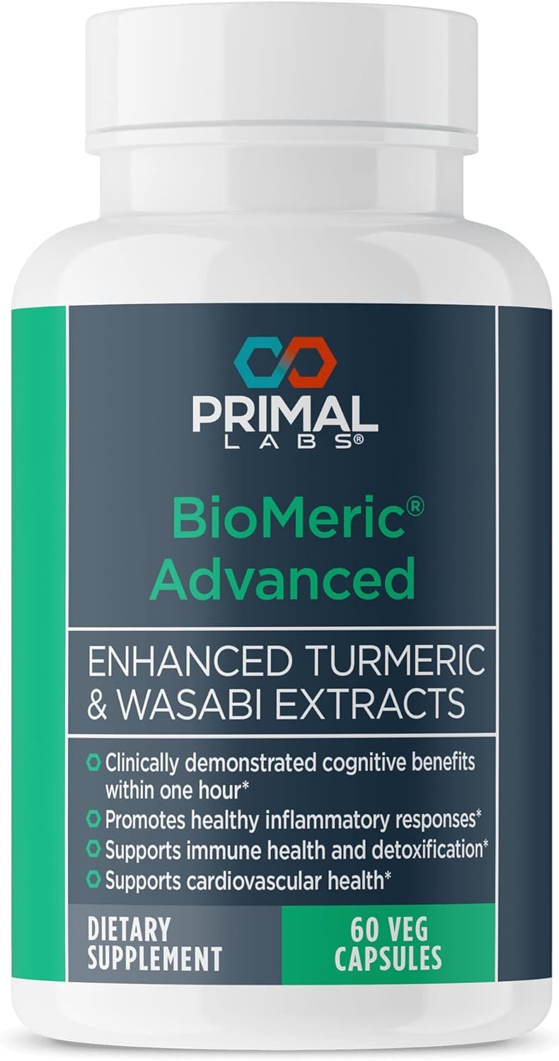Primal Labs BioMeric Advanced turmeric capsules bottle supports daily cognitive focus.