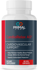 Primal Labs CardioRelax AO bottle front highlights easy daily cardiovascular support.