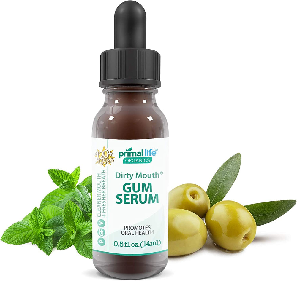Primal Life Gum Drops bottle closeup highlights olive oil base and natural aroma.