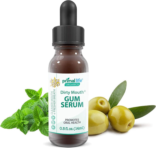 Primal Life Gum Drops bottle closeup highlights olive oil base and natural aroma.