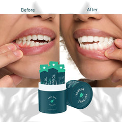 Mint-flavored sachet close-up highlighting fresh breath benefits.