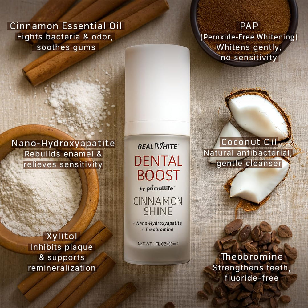 Primal Life Real White Dental Boost after-use breath refreshment visual.