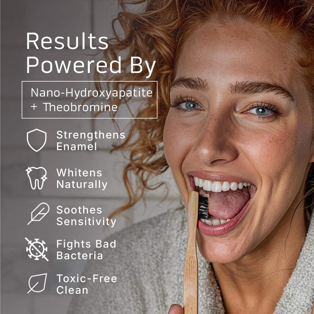 Primal Life Real White Dental Boost packaging highlighting organic, peroxide-free formula.