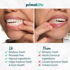 Primal Life Real White Strips gel-side evenly coats teeth for consistent results.