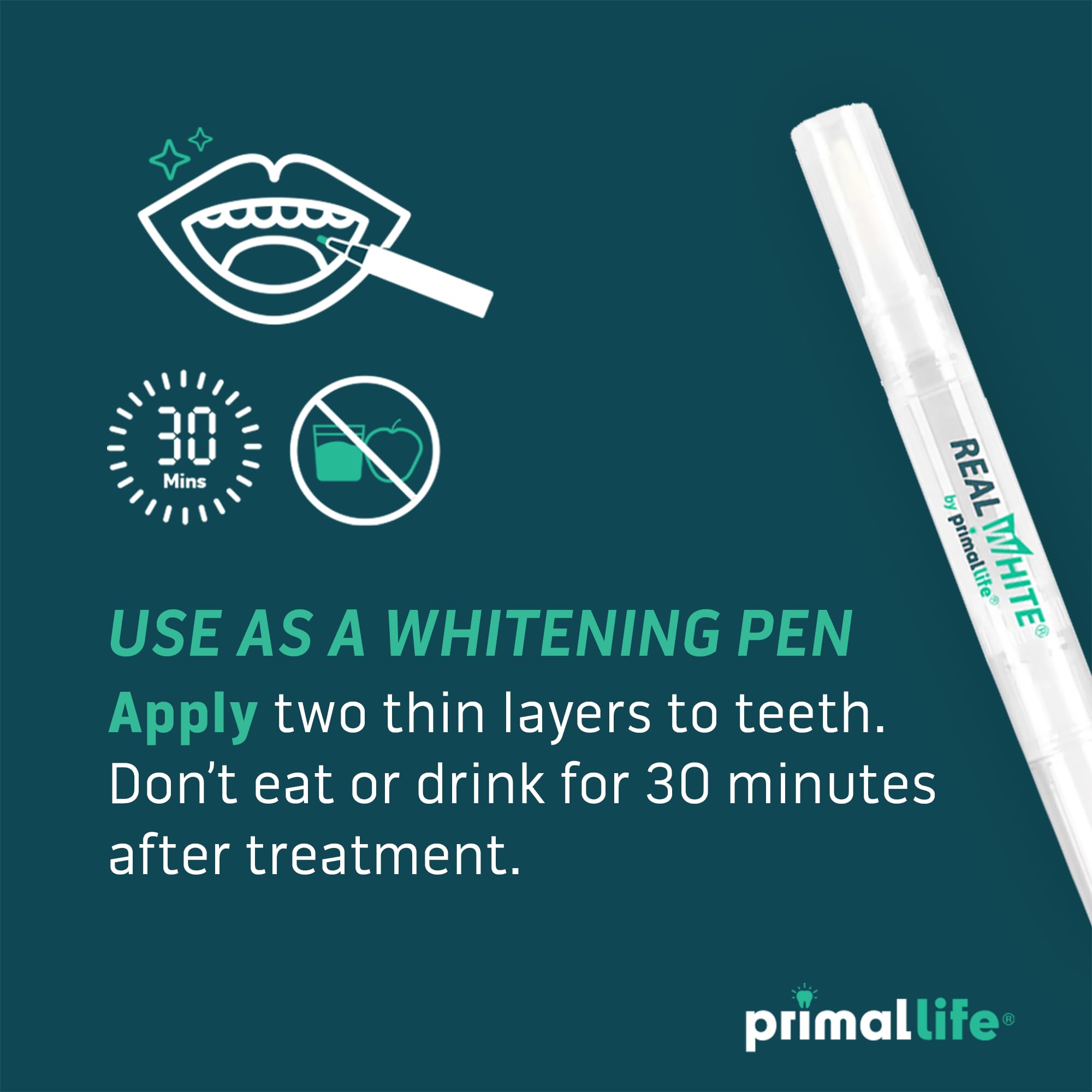 Primal Life Organics Real White Teeth Whitening Pens gel dispense action for travel