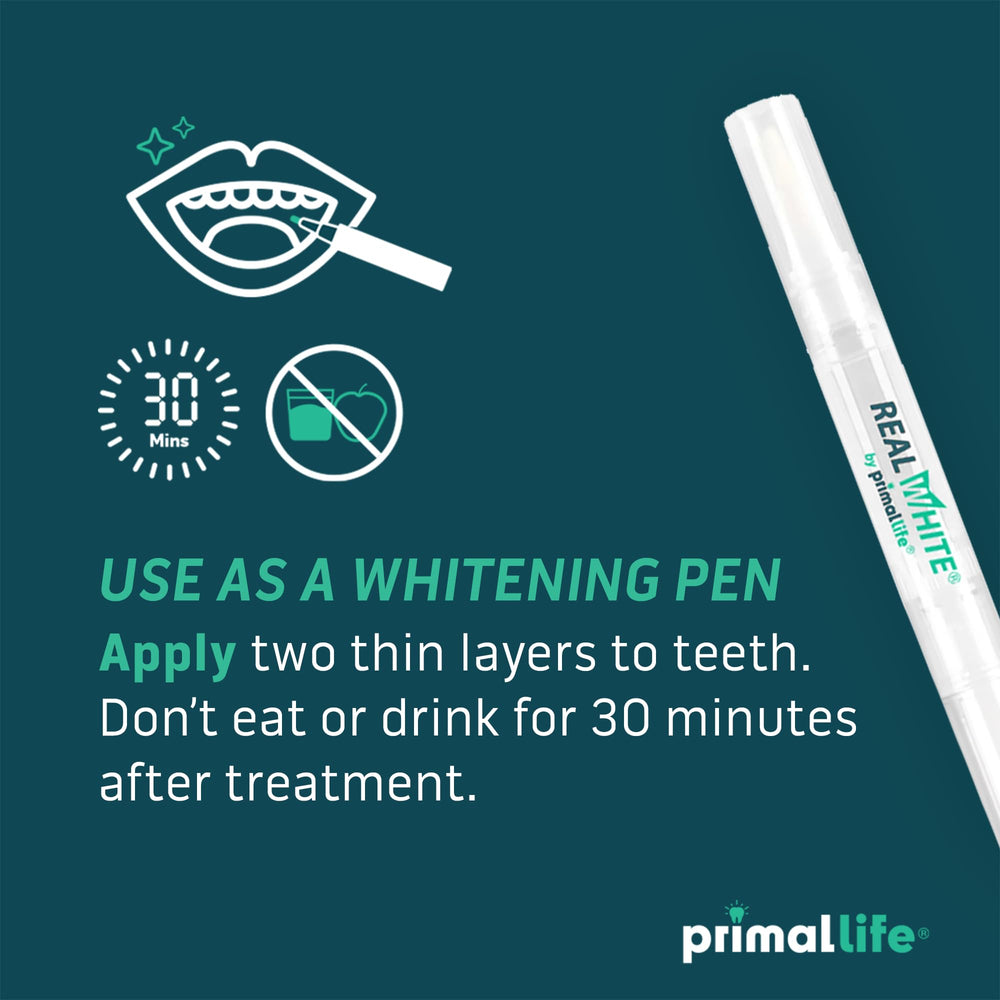 Primal Life Organics Real White Teeth Whitening Pens gel dispense action for travel
