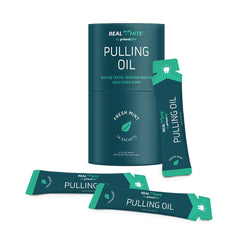Swishing Real White Pulling Oil in the mouth for a refreshing clean feeling.