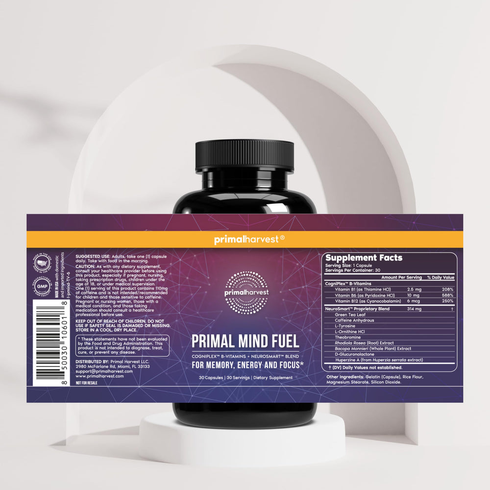 Primal Mind Fuel bottle on desk for daily brain support.