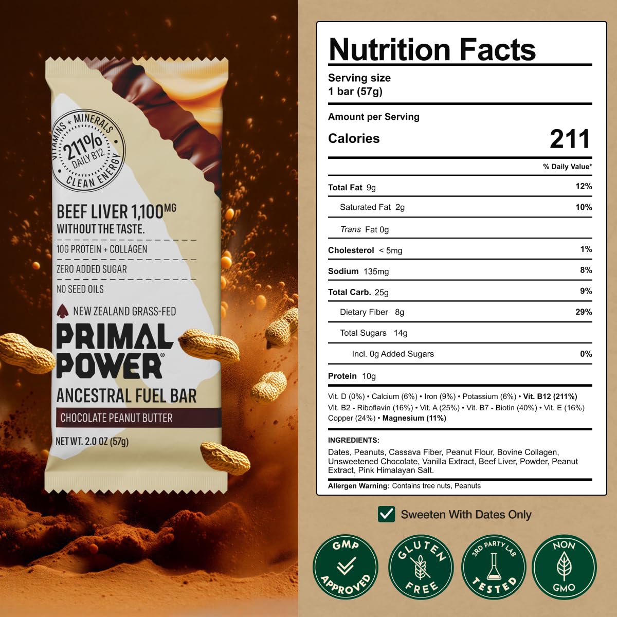 Cross-section shows dense interior with Primal Power liver bar protein and collagen.